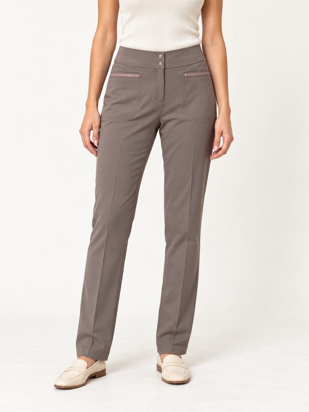 Taupe Golf Pants Straight Leg Stretch Mid Rise Pockets Tail Size 2 Womens Preppy